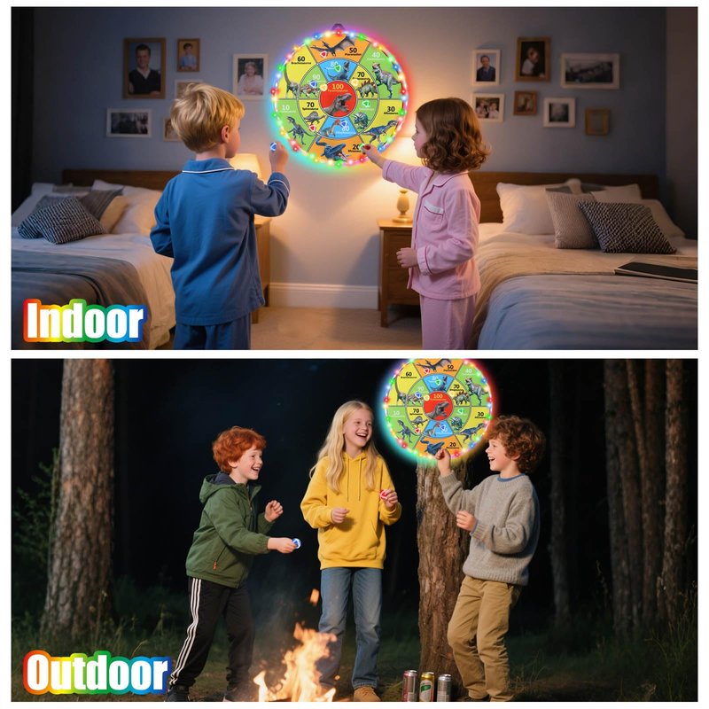 30 Inch LED Dart Board Kids Game,12PCS Sticky Balls,Indoor/Outdoor Sports Carnival Games Yard Party, Suitable for 3 4 5 6 7 8 9 10 Years Old Boys and Girls Birthday Gifts Dinosaur Toys