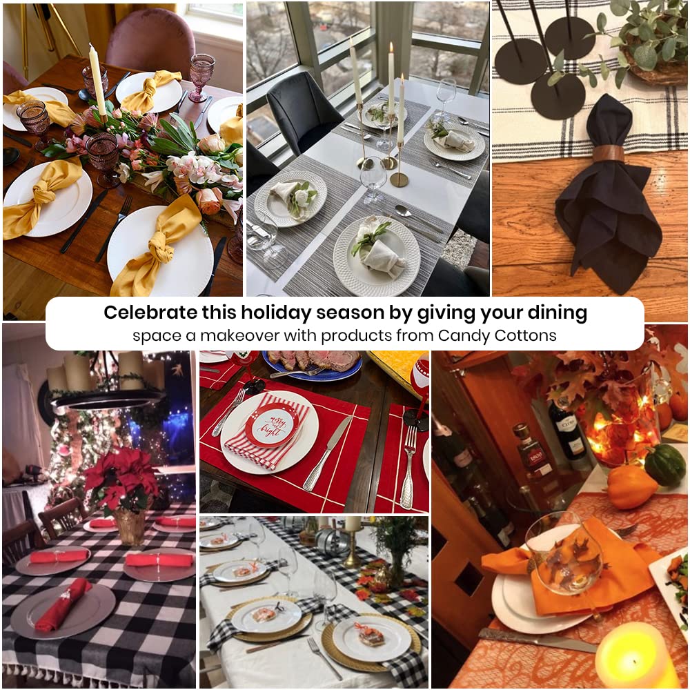 Candy Cottons Christmas Cloth Napkins White Dining Table Dinner Napkins|Washable Cotton Napkins Easter Basket Decor|Christmas Tree Embroidered 18x18 in White Pk of 6 Cocktail Party Napkins