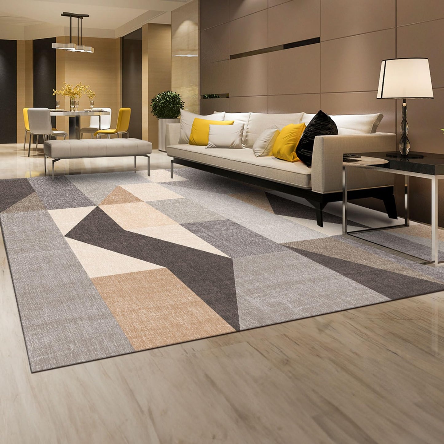 HOMFINE Washable Area Rug - Geometry Style Modern Rugs for Living Room, Bedroom, Machine Washable Rug Soft Non Slip Non Shedding Area Rug - Grey Brown, 6'x9'