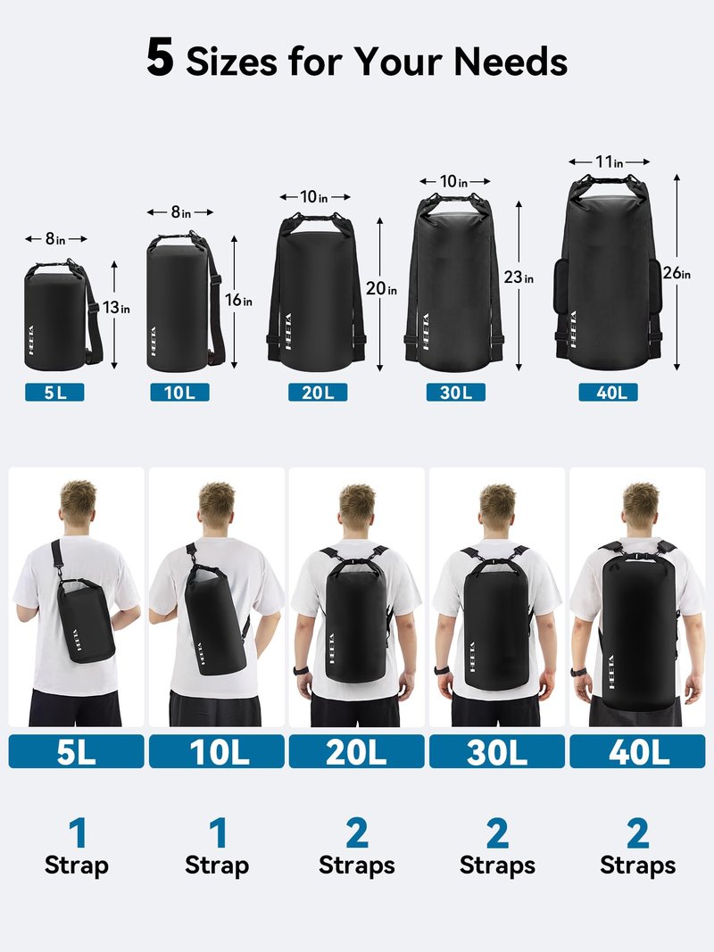 HEETA Waterproof Dry Bag for Women Men, Roll Top Lightweight Dry Storage Bag Backpack with Emergency Whistle for Travel, Kayaking, Boating, Camping, Beach, Cruise Ship Essentials (Black, 40L)