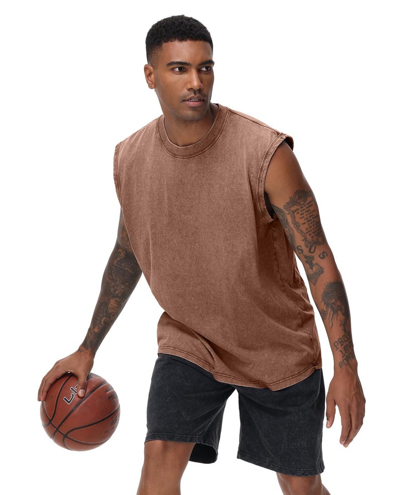 SnowElve 3 Pack Mens Workout Tank Tops Sleeveless Tee Shirts Men Muscle Shirt Gym Acid Wash T Shirts Running Beach Loose Fit Tee(CFGYBK,M)