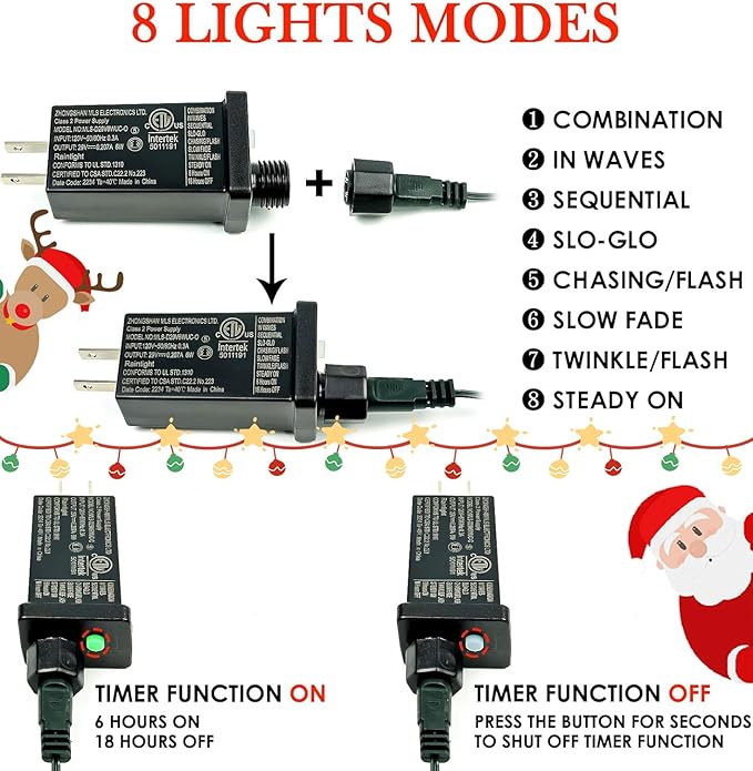 OZS Connectable Red and White Christmas String Lights, 2Pack Total 164FT 400LED Christmas Lights for Outdoor/Indoor, Plug in Tree Lights with 8 Modes, String Lights for Christmas Decorations Holiday