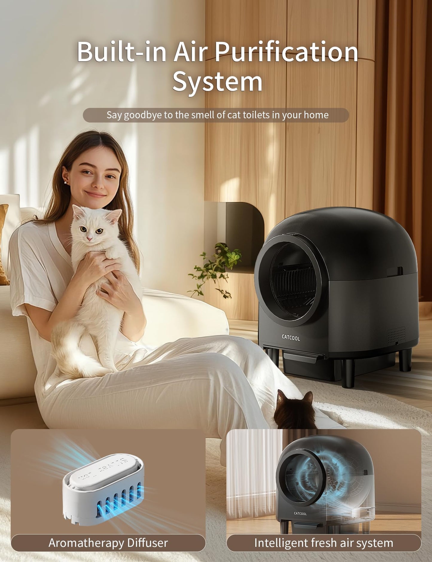 Automatic Cat Litter Box Self Cleaning,Smart Litter Box with 10 Safety Sensor Radars,100L Electric Cat Litter Boxes with Stairs for Multiple Cats,APP-Control,Advanced Odor Control OMCPET (Black)