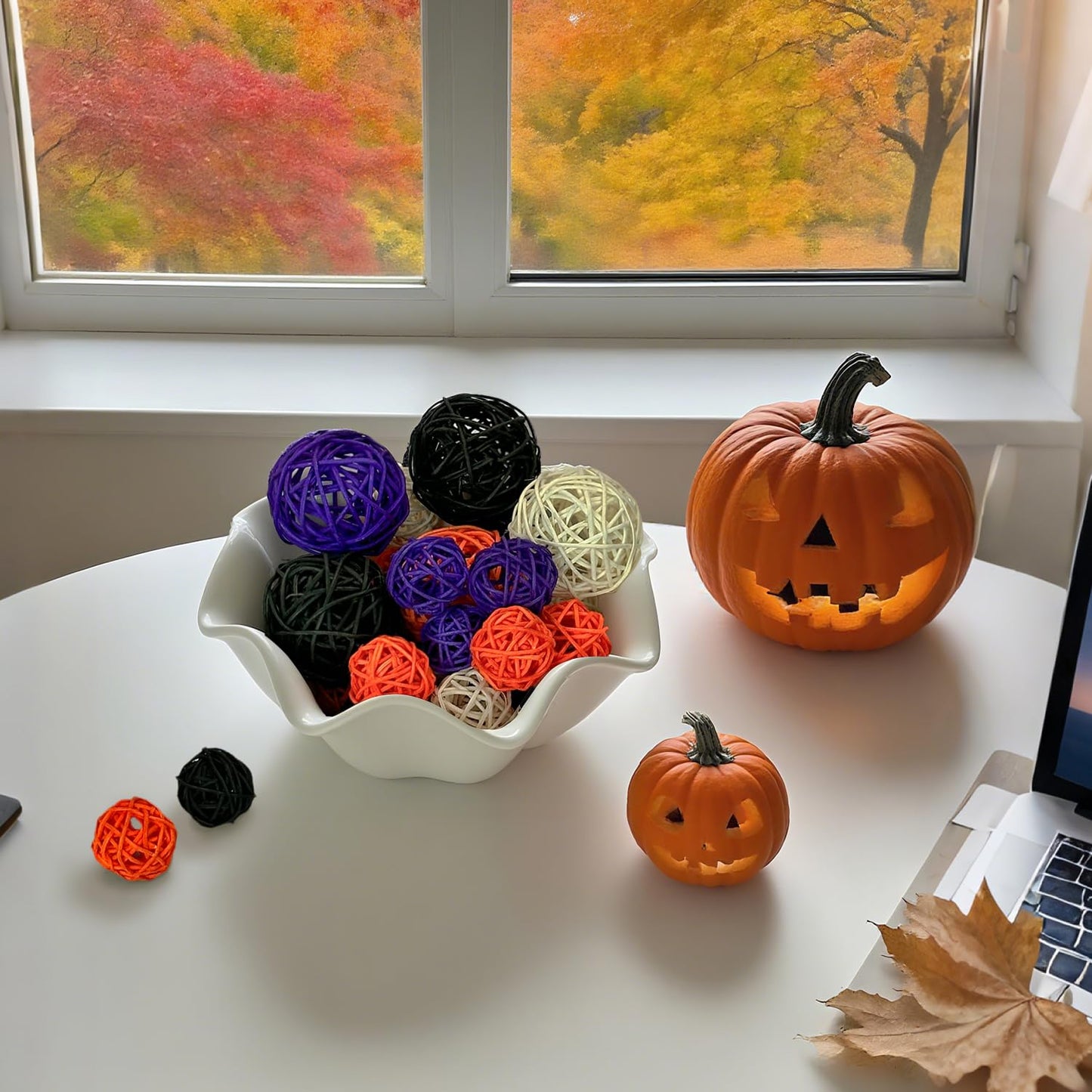 Qingbei Rina 20 PCS Halloween Wicker Rattan Balls,Fall Decorative Balls for Bowls,Vase Filler for Centerpieces, Autumn Bowl Fillers for Home Decor, DIY Crafts Orange Black Purple White