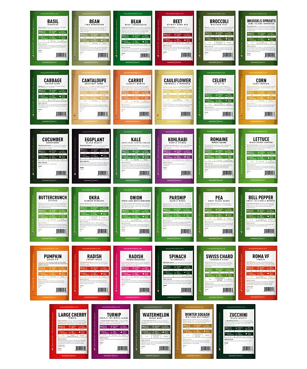 Gardeners Basics Survival Vegetable Seeds Garden Kit Over 16,000 Seeds Non-GMO and Heirloom, Great for Emergency Bugout Survival Gear 35 Varieties Seeds for Planting Vegetables 35 Free Plant Markers
