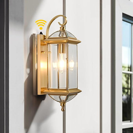 20''H Dusk to Dawn Sensor Outdoor Wall Light Large Porch Light Wall Mount with Tempered Glass Exterior Light Fixture for Garage,Porch,Patio,Oil-Rubbed Brass,E26 Socket,1 Pack