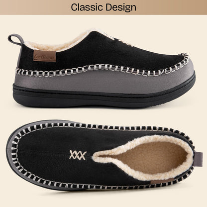 EverFoams Men's Micro Suede Memory Foam Moccasin Slippers with Fuzzy Sherpa Lining and Anti-skid Sole Black Size 9 UK