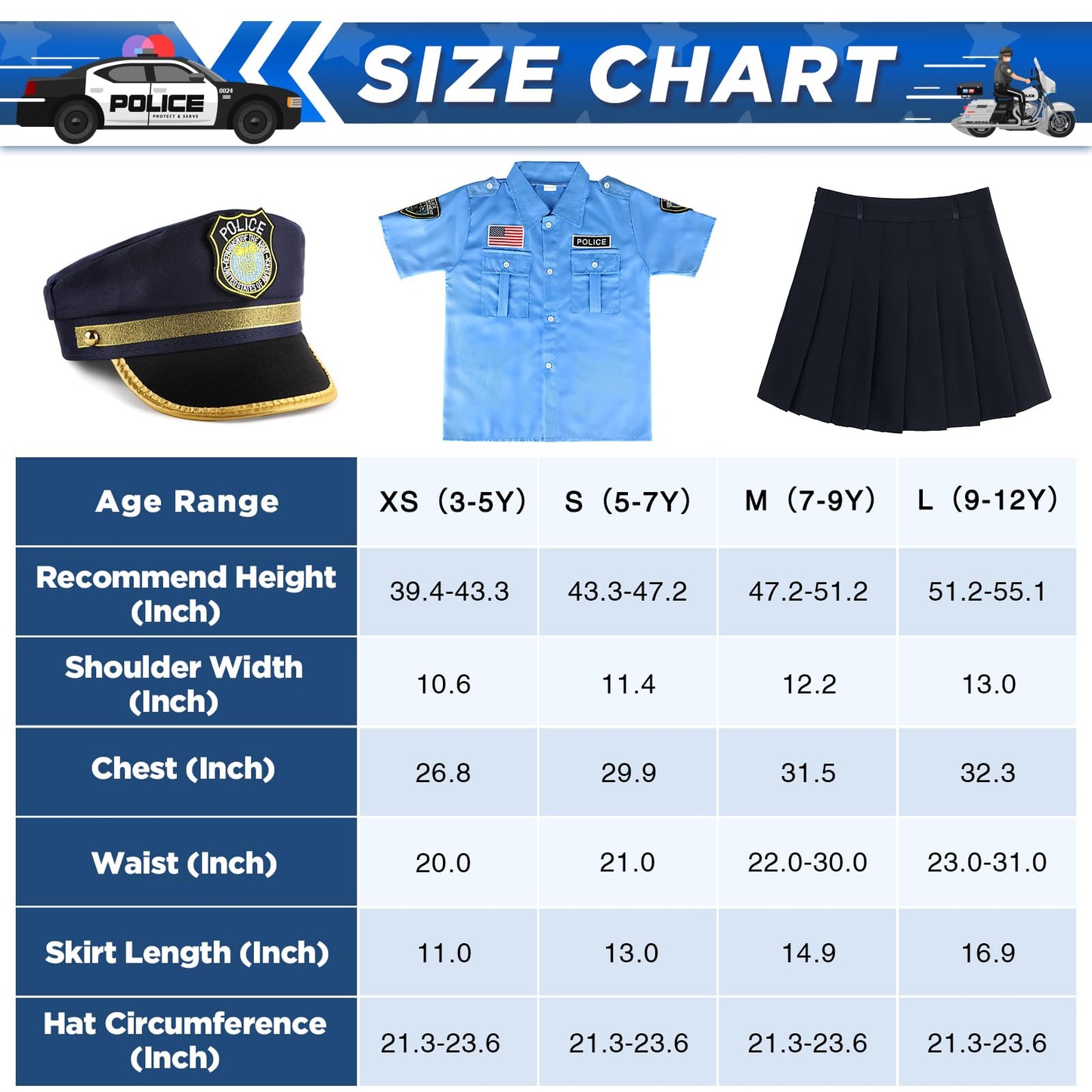 Loscola Police Officer Costume for Kids, Girls Police Costume for Kids, Halloween Costumes for Girl Kid 3-12, Cop Uniform for Girls, Cop Outfit for Party Dress Up