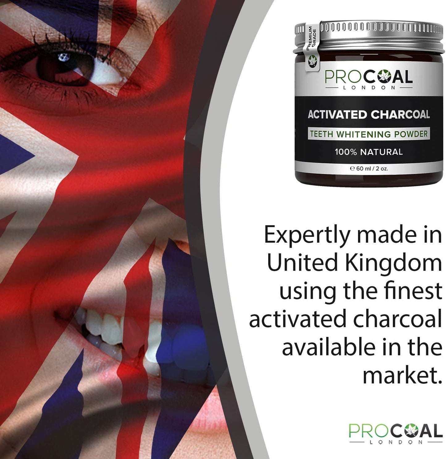 Activated Charcoal Teeth Whitening Powder by Procoal - 100% Natural Charcoal Teeth Whitening Toothpaste, Enamel-Safe, No Additives, No Fillers, No Artificial Flavour, Made in The UK