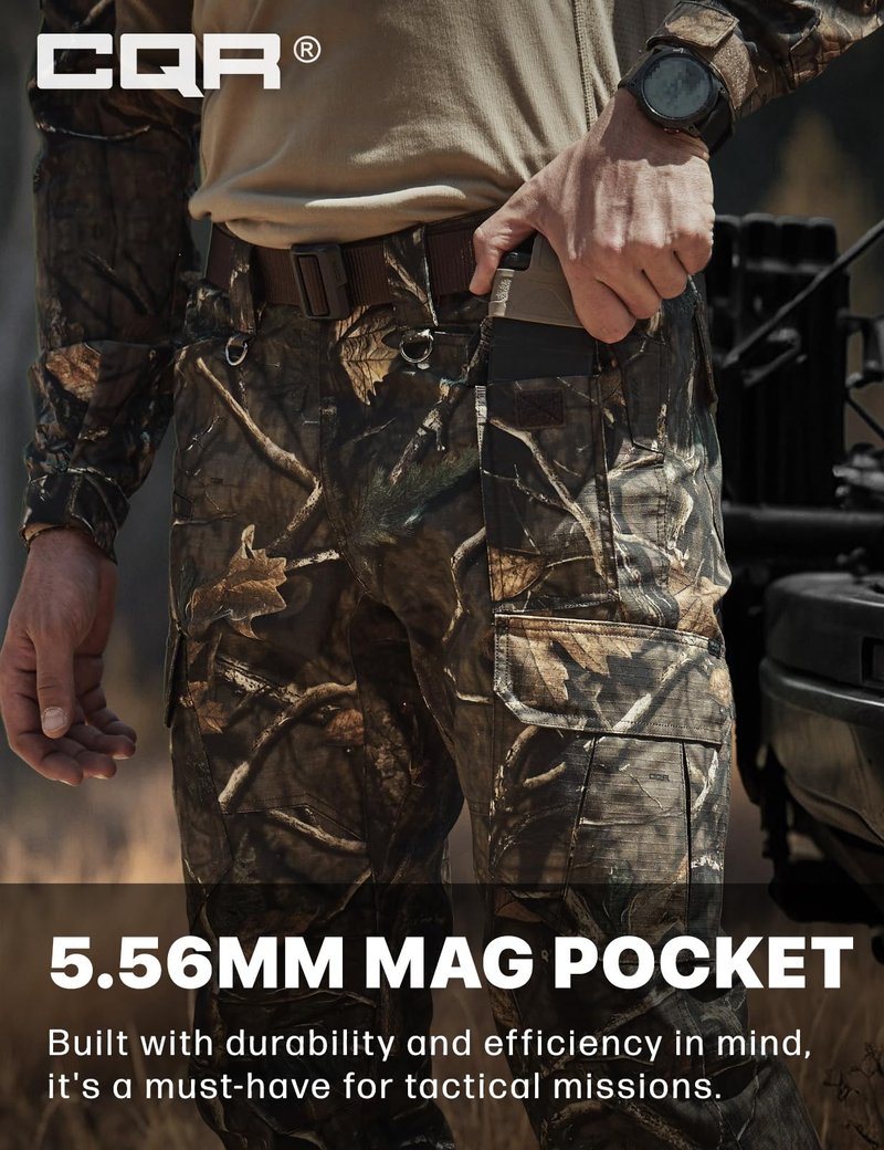 CQR Men's Tactical Pants, Water Resistant Ripstop Cargo Pants, Lightweight EDC Work Hiking Pants, Outdoor Apparel, Duratex Mag Pocket Print Hunting Camo, 30W x 30L