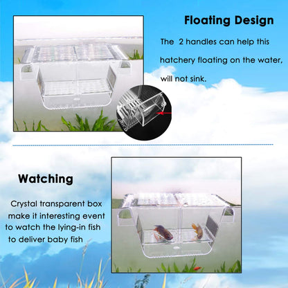 capetsma Fish Breeder Box Fish Hatchery Floating Fish Breeding Box with Removable Grating Perfect Fish Tank Divider for Agreesive Injured Pregnant Fishes,Blue,L