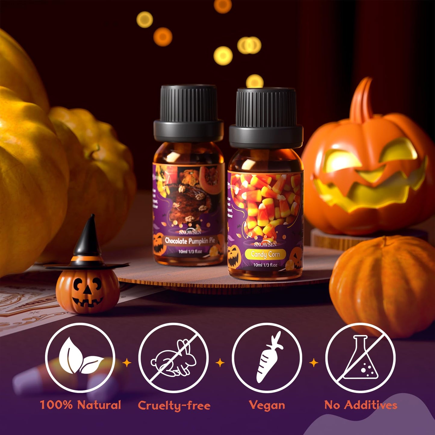 Halloween Essential Oil Set, SNOWSEN Fall Fragrance Oils for Diffuser Oil Scents, Candle Making, Soap Making, Candy Corn, Chocolate Pumpkin Pie, Autumn Wreath, Apple Cider, Caramel Corn,Snickerdoodle