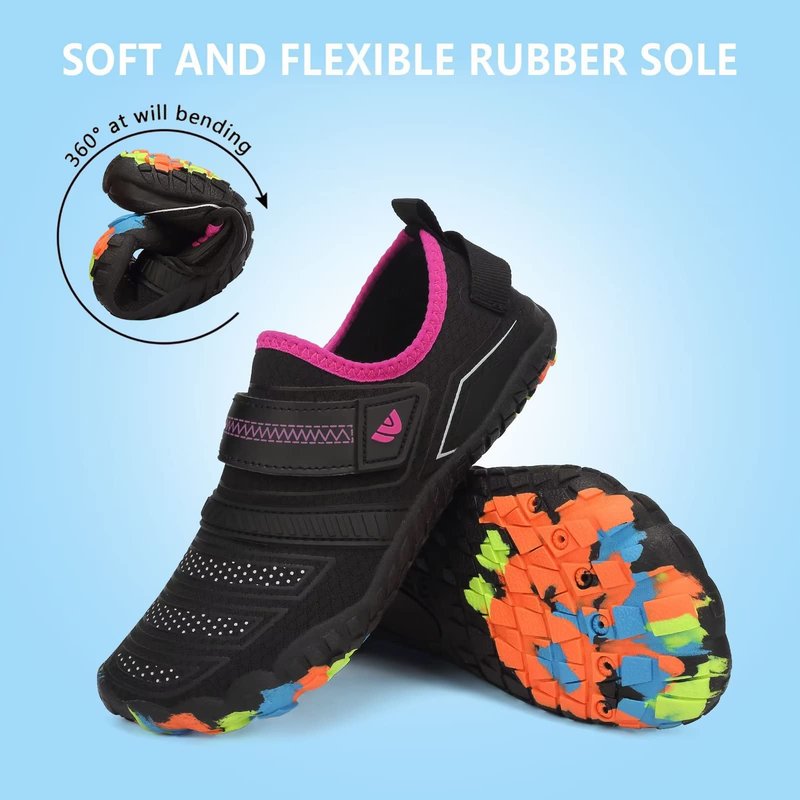 Kids Boys & Girls Water Shoes Lightweight Comfort Sole Easy Walking Athletic Slip on Aqua 5 Toe Sock(Toddler/Little Kid/Big Kid) U222WZ576.SA-Black.Purple-25
