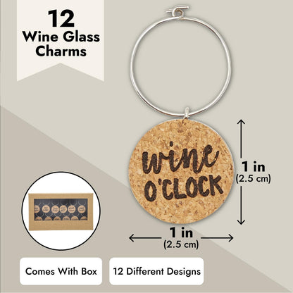 Juvale Wine Glass Charms - 1-Inch Circle Cork, 12-Pack - Wine Charms for Stem Glasses & Funny Party Decor - Birthday Party Favors