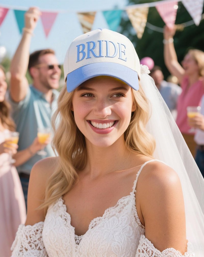 LOKIDVE Bride Trucker Hat, Blue White Baseball Cap, Bachelorette Accessory, Bridesmaid Gift, Wedding Cap-Blue