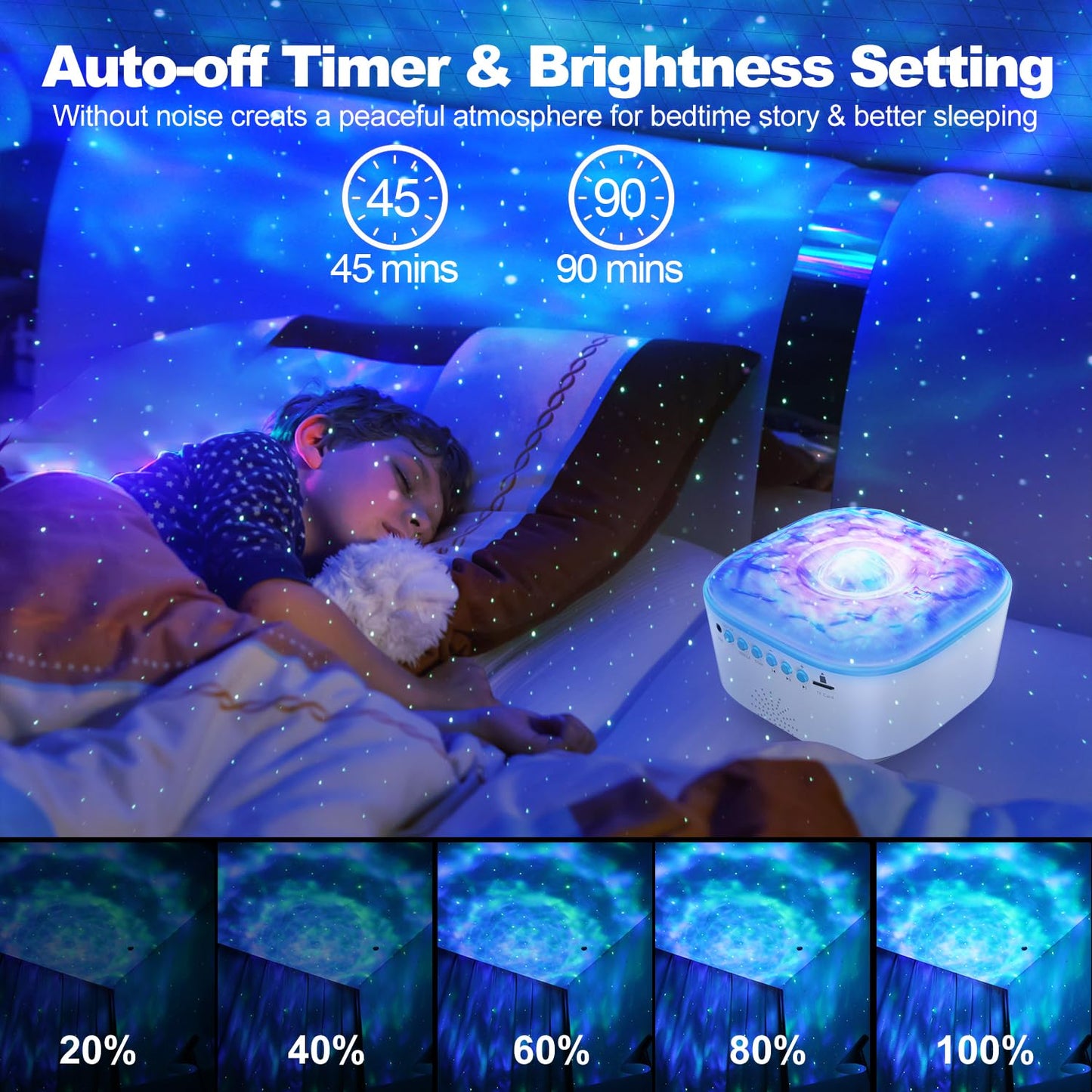 JUZIHAO Star Projector Galaxy Night Light with Remote Control, Timer, Bluetooth Speaker, Led Aurora Lights Projector for Ceiling 8 Lighting for Kids Adults Bedroom/Room Decor/Gift Christmas, Birthday