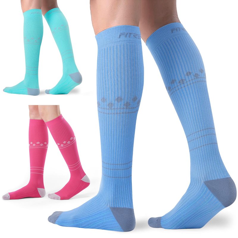 FITRELL 3 Pairs Compression Socks for Women and Men 20-30mmHg - Support for Travel, Running, Nurse, Knee High, Mint/Peachy/Haze Blue L/XL
