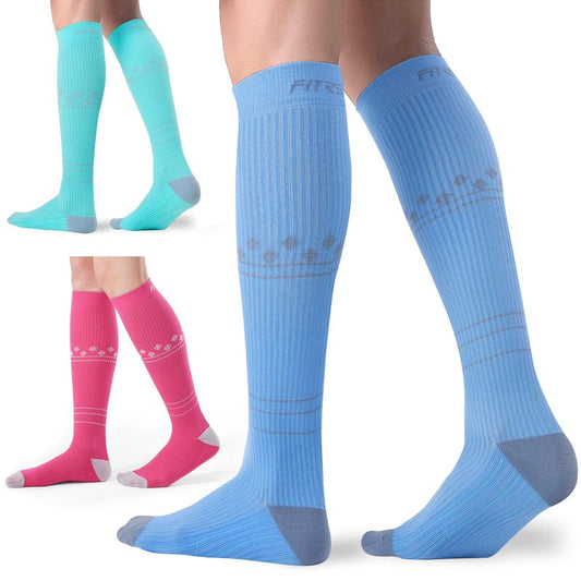 FITRELL 3 Pairs Compression Socks for Women and Men 20-30mmHg - Support for Travel, Running, Nurse, Knee High, Mint/Peachy/Haze Blue S/M