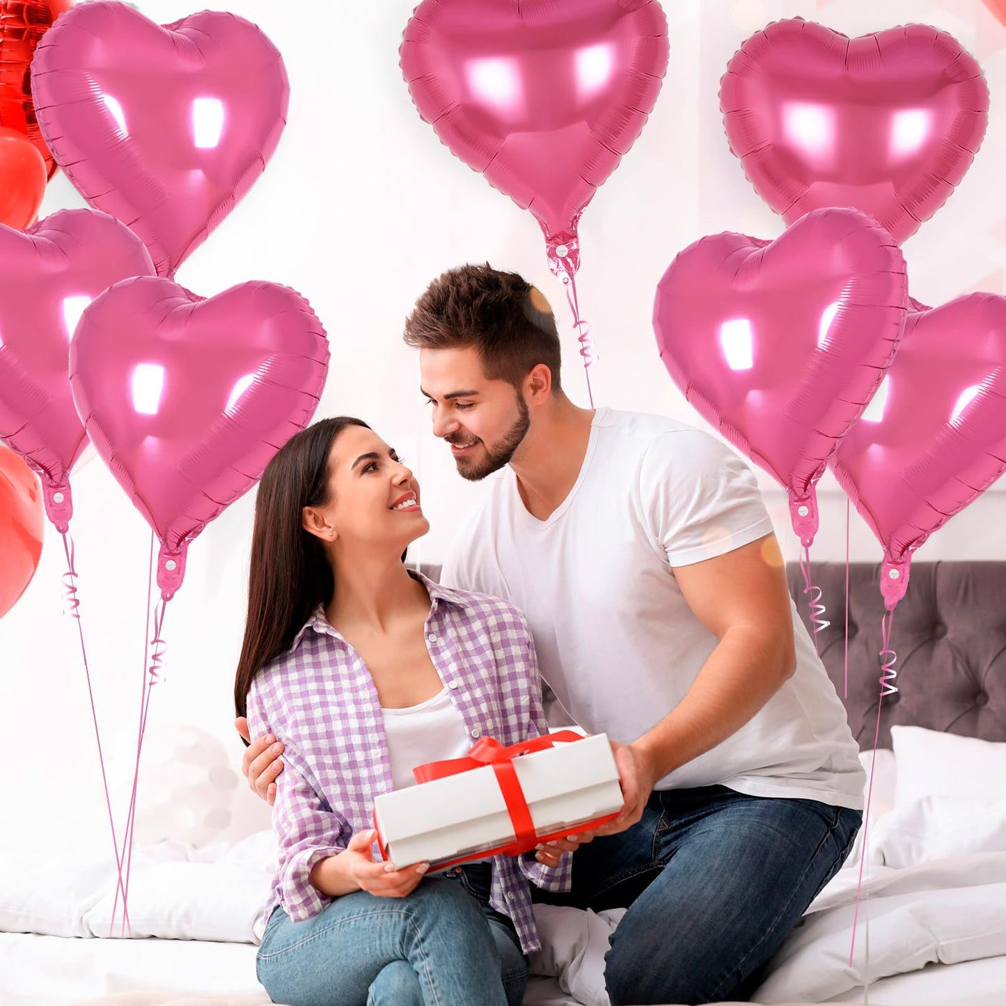 12 Pcs Red Heart Balloons,18 Inch Heart Foil Balloons Love Balloon Valentine Balloon for Birthday Party Wedding Engagement Party Baby Shower Valentine Day Decorations (red)