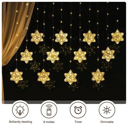 BLOOMWIN Window Lights Christmas Decor 10ft 12 Snowflakes Icicle Lights USB Christmas Curtain Lights for Bedroom Indoor Wall Winter Decorations for Home Church Wedding Birthday, 8 Modes, Warm White