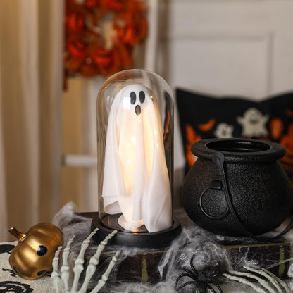 Halloween Decor-Halloween Decorations Indoor-Light Up Ghost in Glass Cloche-Cute Ghost with Light for Home Kitchen Mantel Tabletop Party Decor and Holiday Decorations