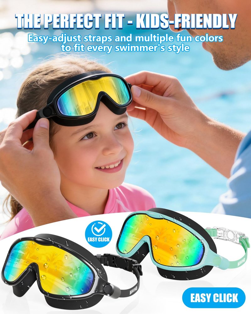 Aegend Swim Goggles for Kids Youth 3-14 – 2 Pack Wide Frame Anti-Fog Anti-UV Clear Vision Swimming Goggles for Beginners, Swimmers – Ideal for Pool, Beach, Swim Lessons, Summer Vacation