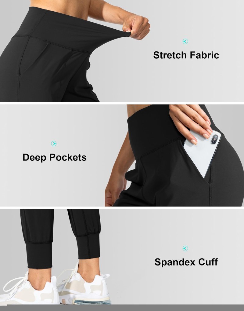 G Gradual Women's Joggers High Waisted Yoga Pants with Pockets Loose Leggings for Women Workout, Athletic, Lounge (Black, Medium)