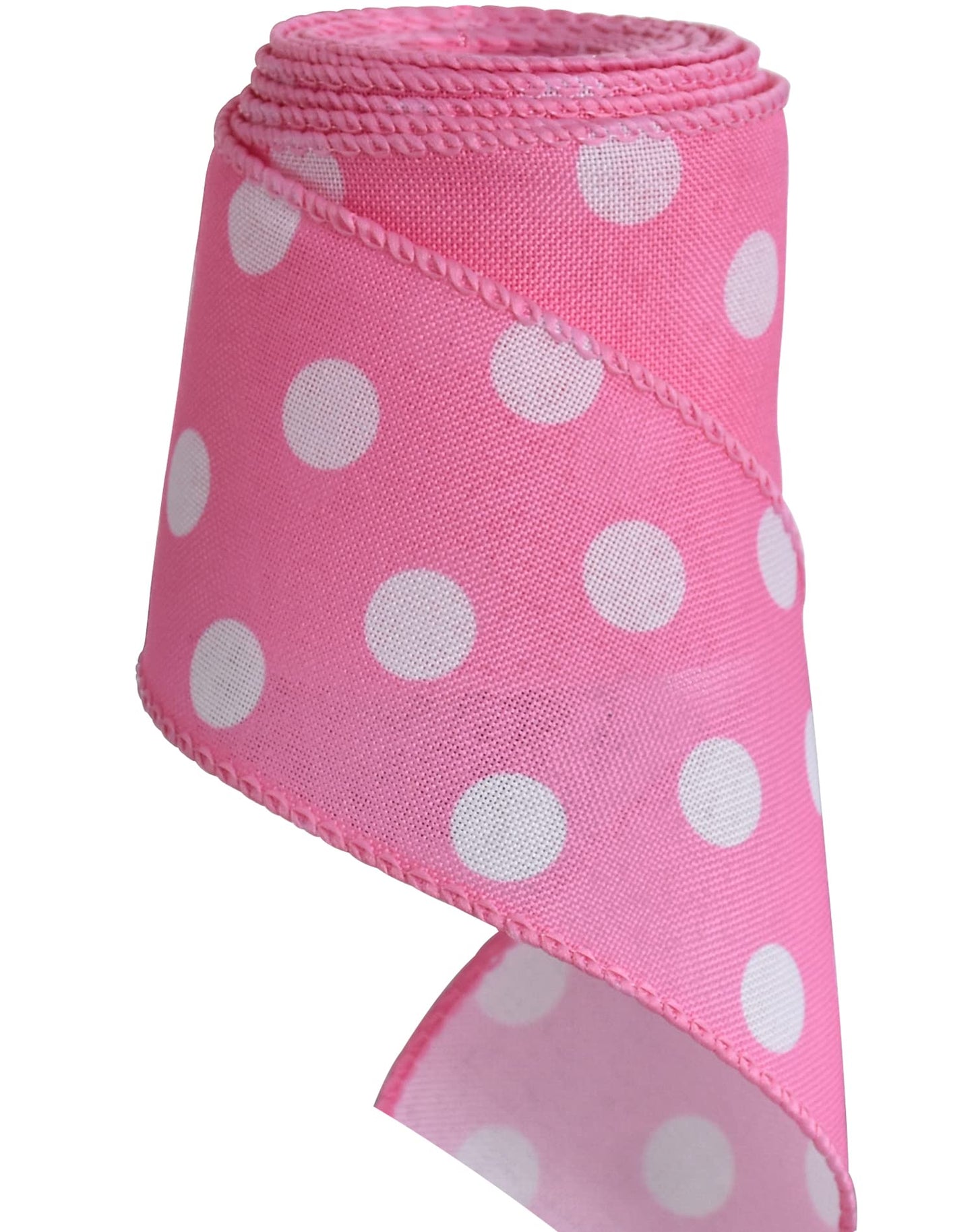 TONIFUL 2.5 Inch Wired Edge Ribbon, Baby Pink Polka Dots Burlap Ribbon, Summer Spring Wired Ribbon, for Gift Wrapping, Wreath Bows Making, Crafts Home Decoration, Easter Decor（Baby Pink，6yds）