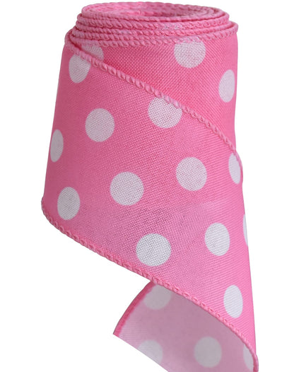 TONIFUL 2.5 Inch Wired Edge Ribbon, Baby Pink Polka Dots Burlap Ribbon, Summer Spring Wired Ribbon, for Gift Wrapping, Wreath Bows Making, Crafts Home Decoration, Easter Decor（Baby Pink，6yds）