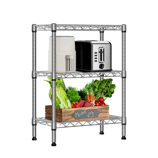 M MZG 750 lbs 3 Tier Shelf Metal Storage Shelves Wire Rack Closet Organizers with PP Board for Garage Kitchen Bathroom Laundry Chrome 11.8" D x 21.7" W x 28.6" H
