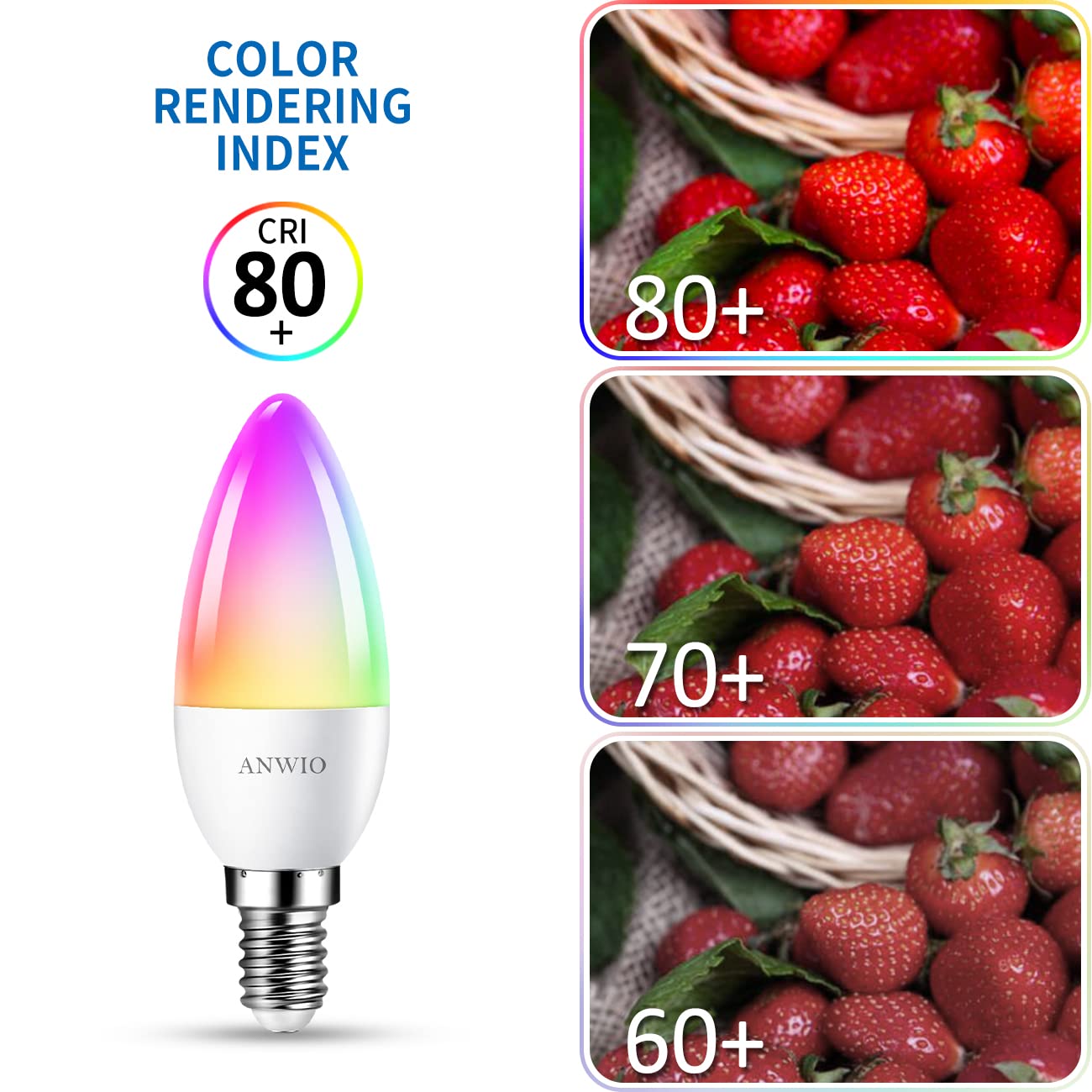 ANWIO Smart Bulb E14,Smart Candle Bulb,470Lm,E14 Alexa Smart Light Bulb,5W Replace 40 Watt Alexa Candle Light Bulb,Light Changing Bulbs,Google Assistant, Remote Control Bulbs (6 Pack)