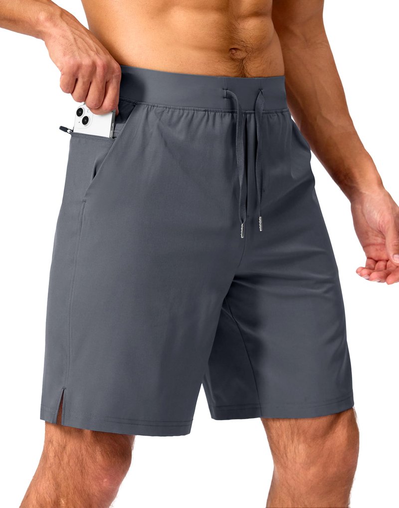 Soothfeel Men's Running Shorts with Zipper Pockets 9 Inch Lightweight Quick Dry Gym Sports Athletic Workout Basketball Shorts for Men (Grey, XL)