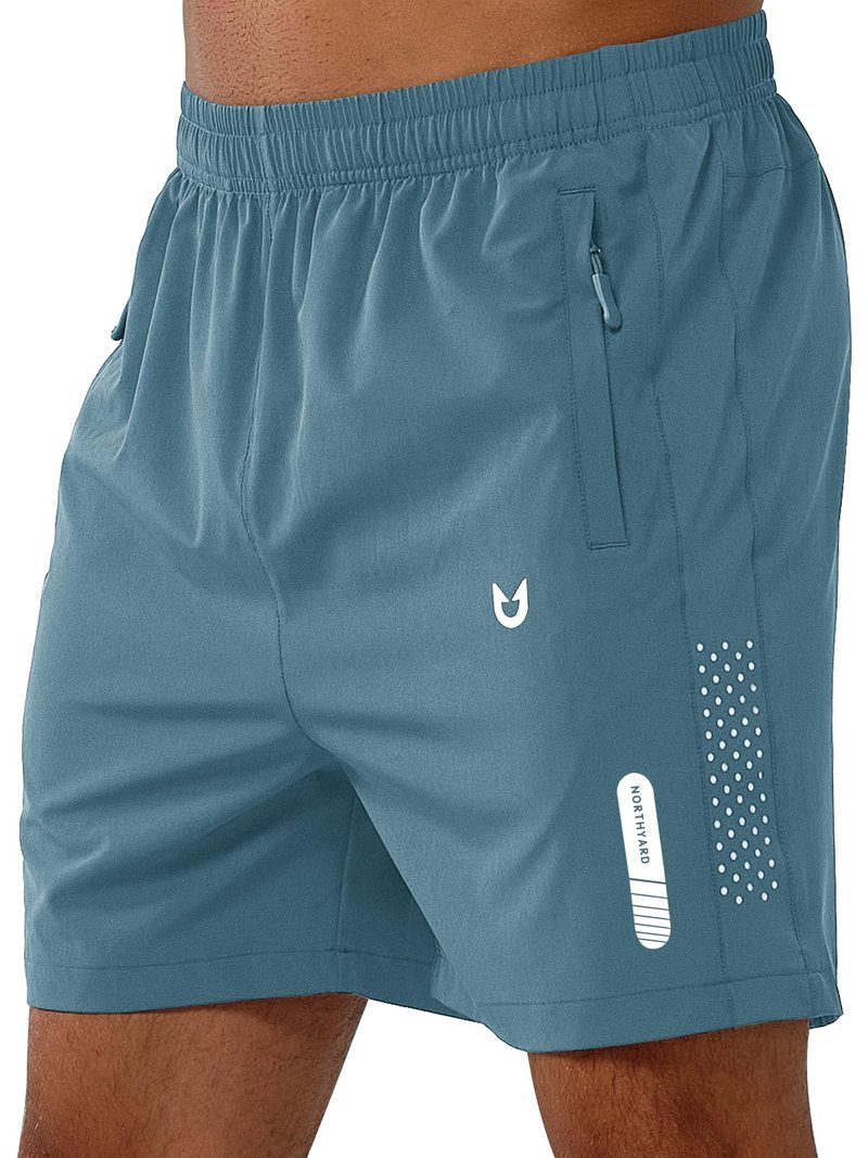 NORTHYARD Men's Athletic Running Shorts Gym Workout 7"/9"/5" Quick Dry Lightweight Sports Basketball Tennis 3 Zipper Pockets GREYBLUE-5inch 2XL