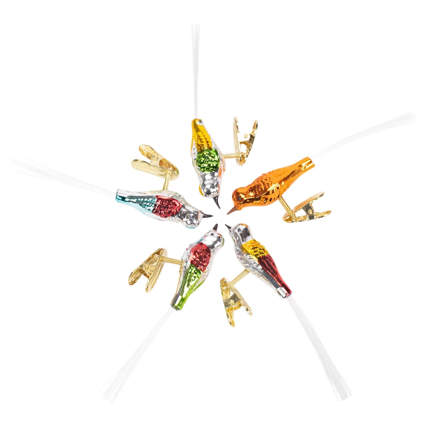 Kurt Adler Early Years Glass Clip-On Bird, 4.5-Inch, Set of 5