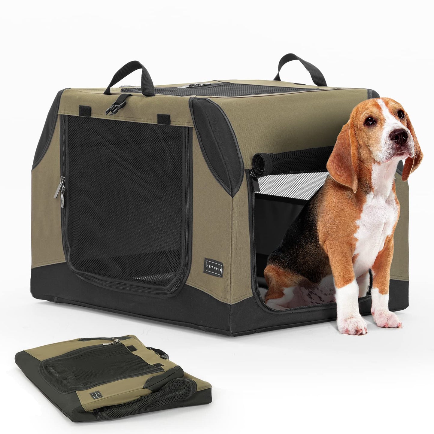 Petsfit Dog Travel Crate for Car, Easy On The Go, Easy to Stow, Adjustable Compatibility, Indoor and Outdoor Lightweight Soft Dog Carrier for Car 76 cm L x 50 cm W x 49 cm H Green