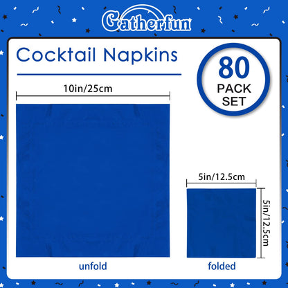 Cocktail Napkins 3-ply 80PCS Blue Beverage Napkin Disposable Paper Cocktail Napkins Dinner Napkins for Birthday Graduation Party Restaurant Bar Picnic