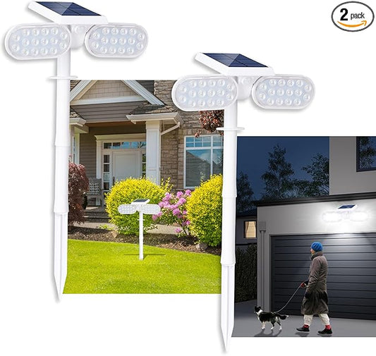 EMANER Solar Lights Outdoor Motion Sensor, 2500LM Lux Equivalent White Flood Lights for Outside, Dusk to Dawn 3-Mode Sensing Security Light, Solar Powered Driveway Lights Cordless, 2-Pack