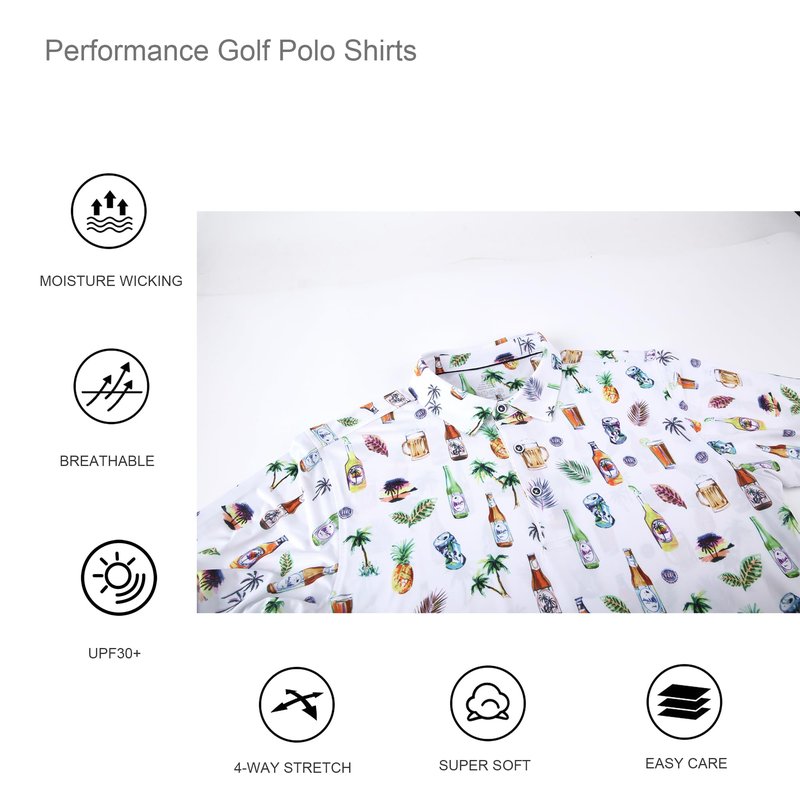 Alex Vando Mens Hawaiian Golf Shirt Moisture Wicking Digital Print Golf Shirts for Men,White Beer,XL
