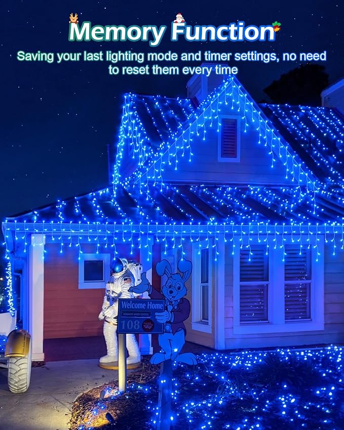 972 LED106 FT Christmas Lights Outdoor, Plug in Waterproof Christmas Lights,Connectable 8 Modes Hanging Fairy Lights for Patio Window Holiday Wedding Party Pathway Indoor Decorations Blue