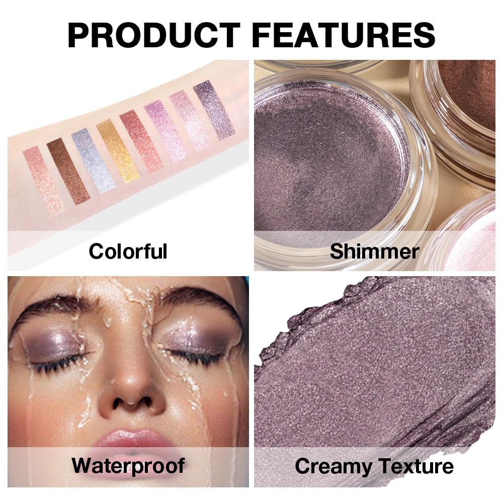 FeiCuiYun Cream Glitter Dark Purple Shimmer Metallic Eyeshadow Palette Makeup, Natural Single Mini Instant Holographic Eyeshadow For Women, Sombras Crema Para Ojos, Talc, Paraben & Cruelty Free