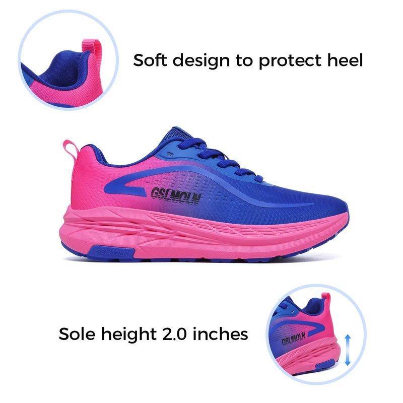 GSLMOLN Women's Athletic Tennis Shoes Lightweight Running Sneakers for Gym Workouts Walking with Cushion Support Non Slip Sport Design Rose/Blue Size 8