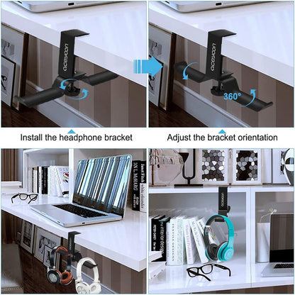 aceyoon Headphone Stand, Under Desk Hanger, Dual Headset Holder, Table Hook for Bag/Backpack/Gaming Headphone, 360 Rotatable, Black