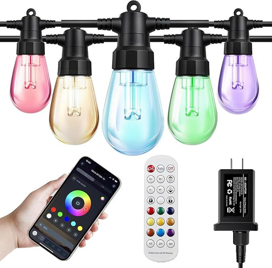 Outdoor String Lights 96ft(2×48ft), Patio Lights with 30 Dimmable LED Bulbs, RGBW & Warm White, IP66 Waterproof, Shatterproof, APP & Remote Control, Color Change, Customizable for Backyard