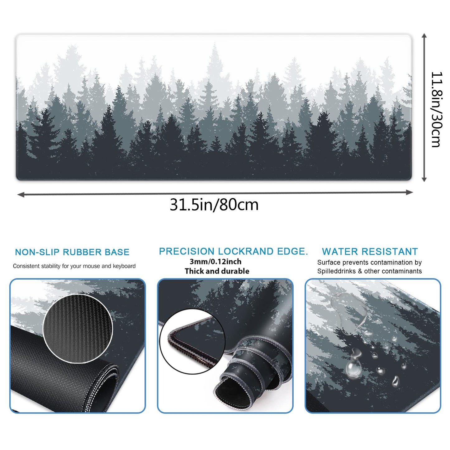 Galdas Gaming Mouse Mat Forest Background Pattern XXL XL Large Mouse Mat Long Extended Mouse Pad Desk Mat Non-Slip Rubber Mice Pads Stitched Edges Thin Pad (31.5 x 11.8 x 0.12 Inches) Tree