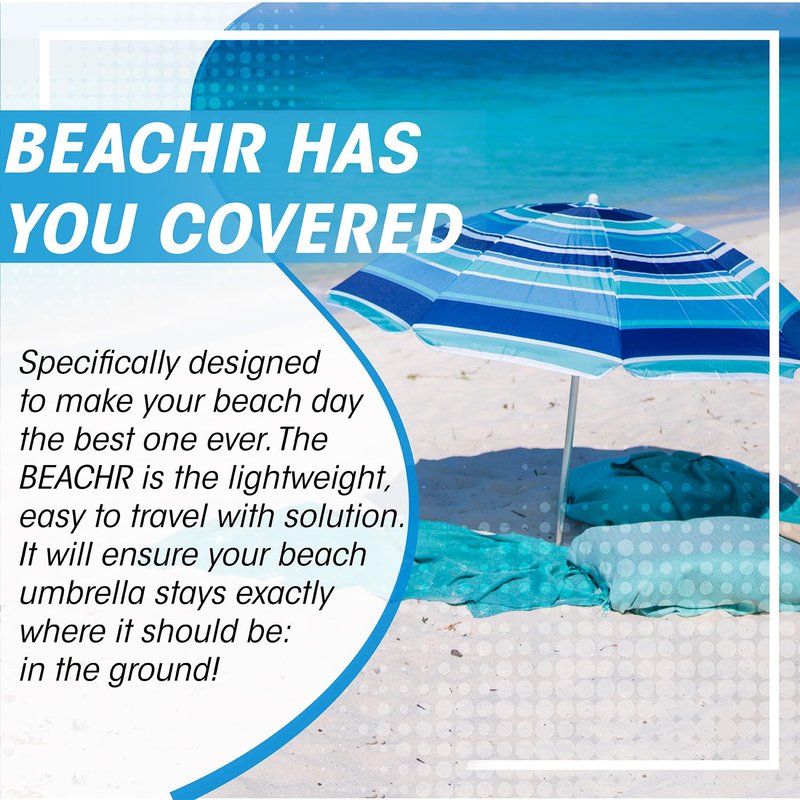 Beachr Beach Umbrella Sand Anchor - Heavy Duty Base with Spiral Screw for Strong Wind Resistance - Rust-Resistant and Fits Poles Under 1.5" Diameter - Universal Stand Holder - 9.5"x15"×3.5", White