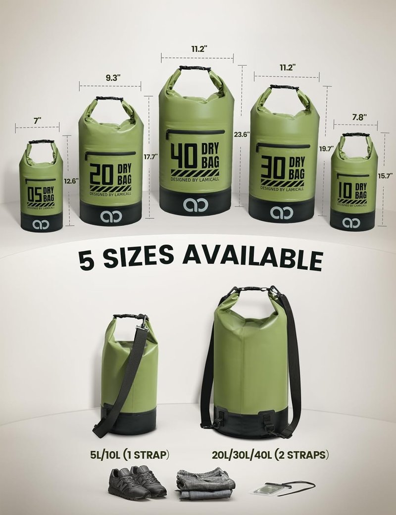 Lamicall Waterproof Dry Bag - 20L Floating Roll Top Backpack with Phone Pouch | Green