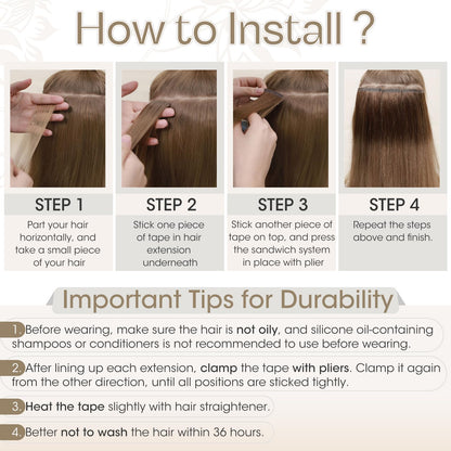 Elailite Tape in Hair Extensions Human Hair 40 pcs 100g Full Head - Seamless Invisible Skin Weft Real Remy Hair Straight (#60 Platinum Blonde, 16 Inch)