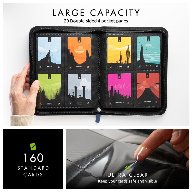 Vault X 4 Pocket Zip Binder, 160 Cards, Exo-Tec Material, 20 Side-Loading Pages (Blue)