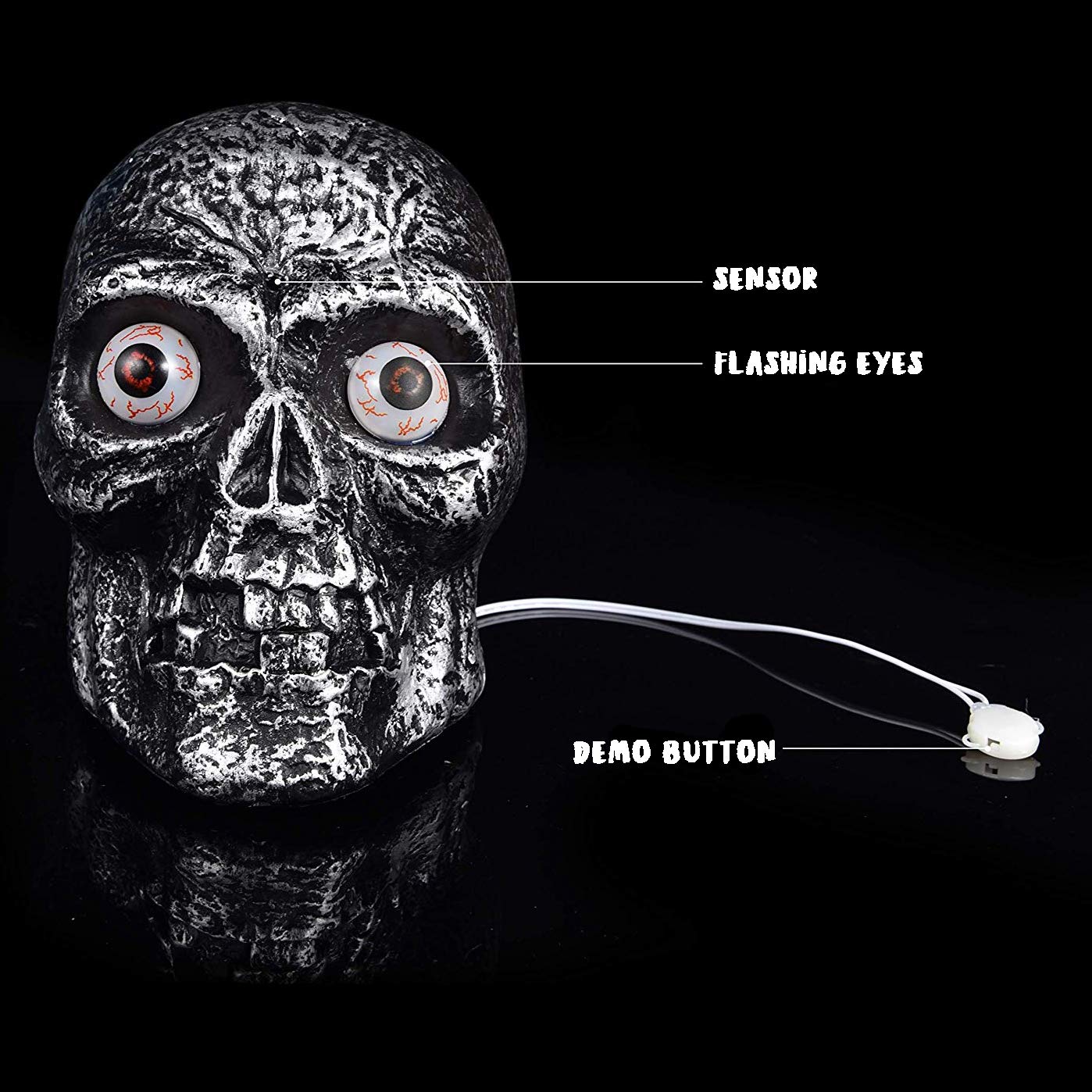Sound Activated Skull with Light Up Eyes and Creepy Sounds - Halloween Party Prop Spooky Decoration for Haunted House, Indoor Decor