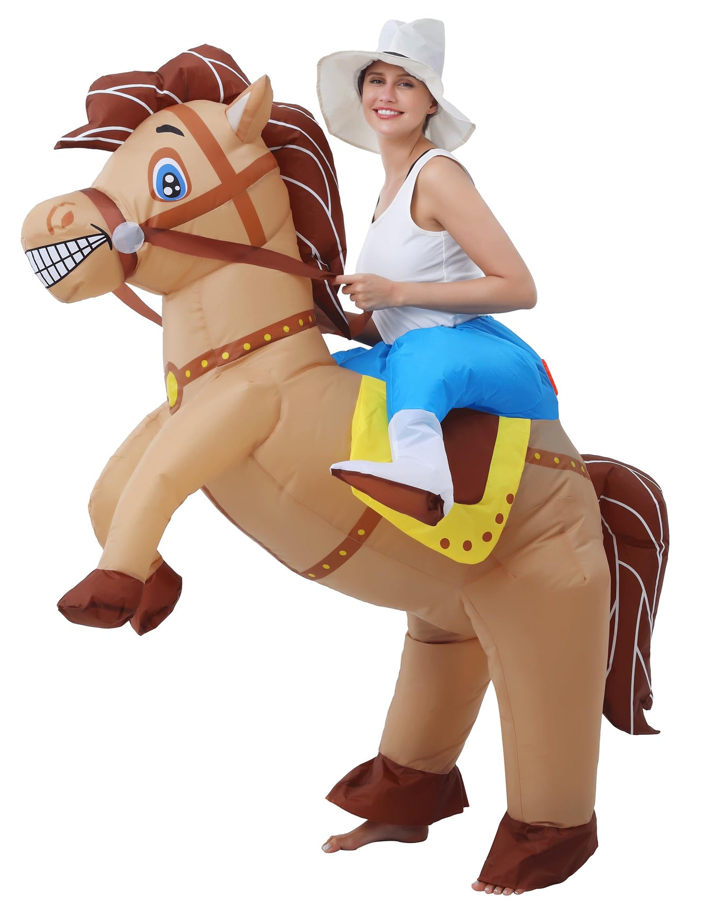 JOYBRO Inflatable Costume Adult, Horse Costume, Funny Cowboy Ride on Horse Suit, Blow up Costumes for Halloween, Masquerade, Carnival, Fasching, Theme Parties, Cosplay, One Size 150–190cm